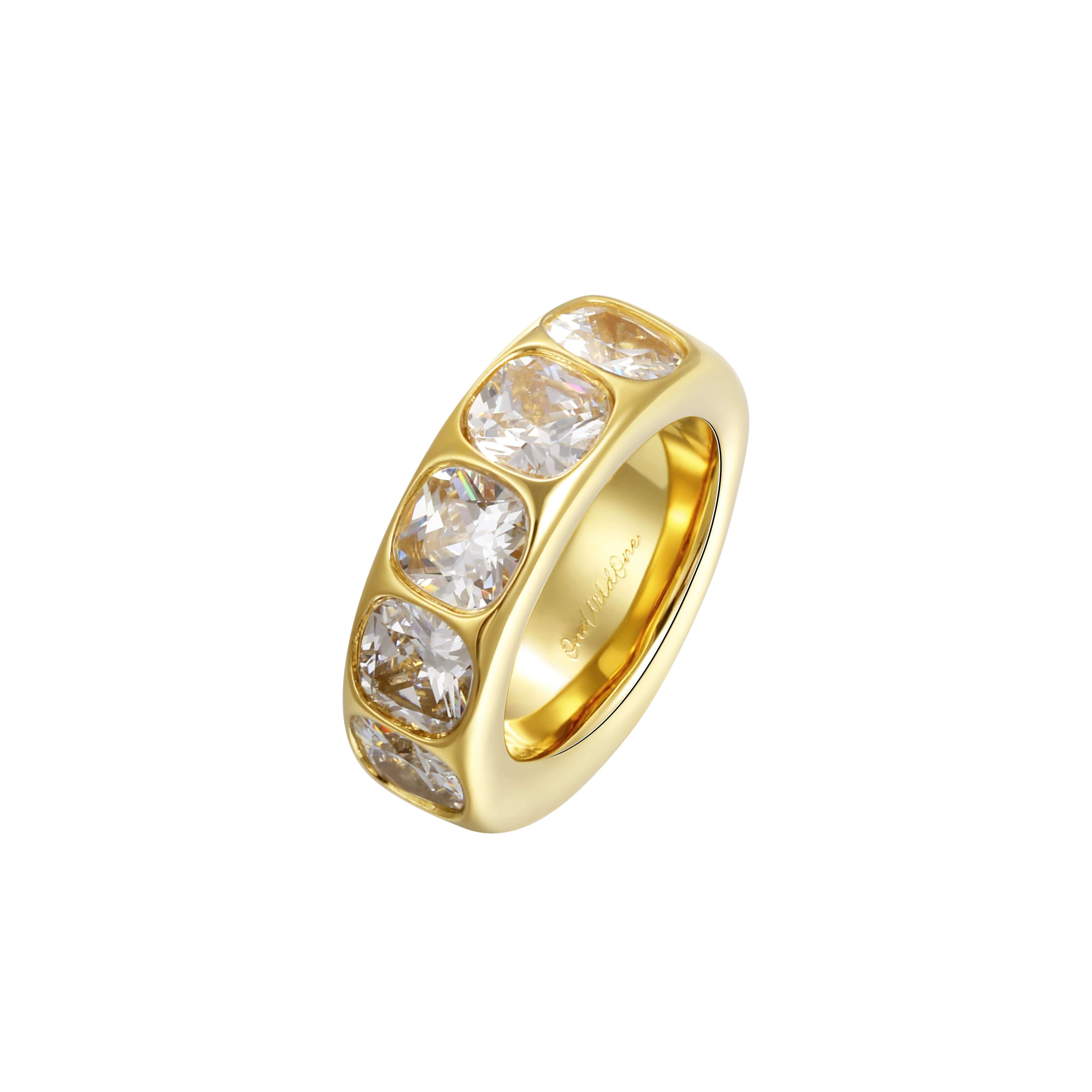 Made You Look Ring with oversized cushion-cut stones set in a smooth high-shine gold band.