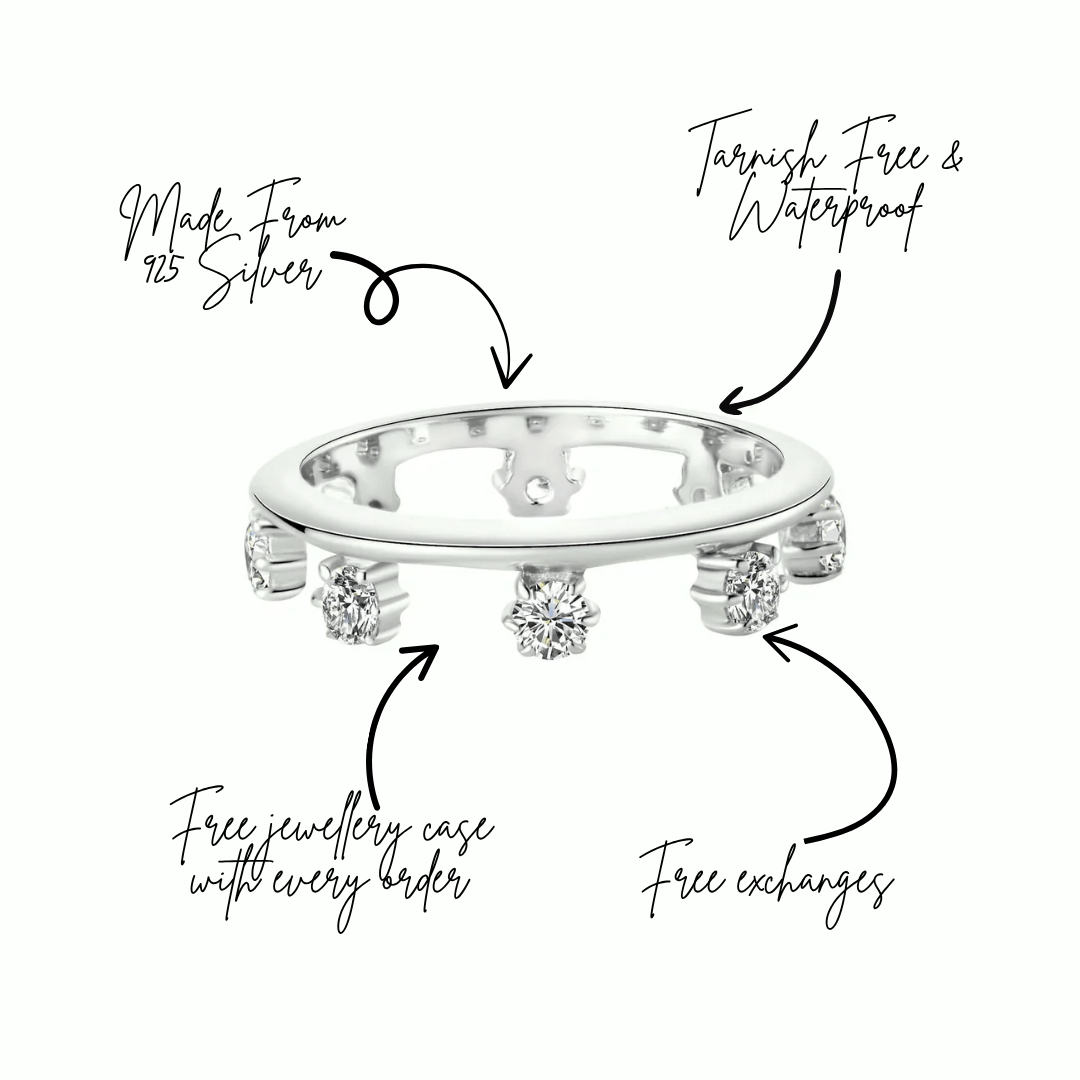 Endless Potential Aura Stacking Ring Silver with gems and features like tarnish free, waterproof, and free jewelry case.