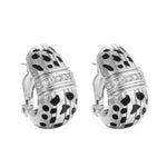 Just Do You Leopard Silver Earrings featuring a vintage-inspired silhouette with pavé detailing and black spots.