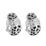 Just Do You Leopard Silver Earrings featuring a vintage-inspired silhouette with pavé detailing and black spots.