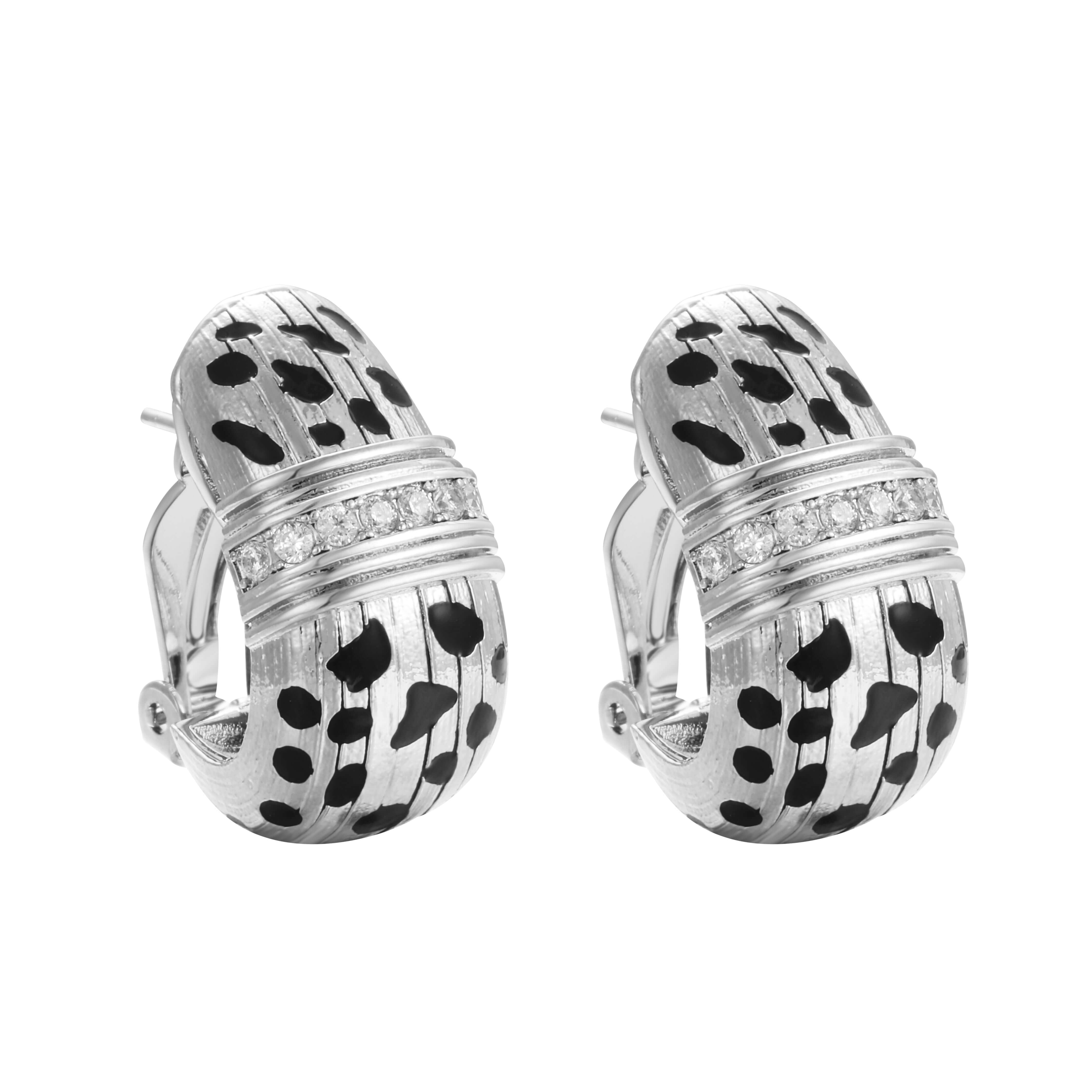 Just Do You Leopard Silver Earrings featuring a vintage-inspired silhouette with pavé detailing and black spots.