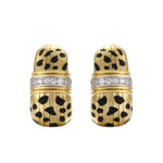 Just Do You Leopard Gold Earrings featuring a vintage-inspired design with black spots and pavé detailing.