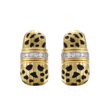 Just Do You Leopard Gold Earrings featuring a vintage-inspired design with black spots and pavé detailing.