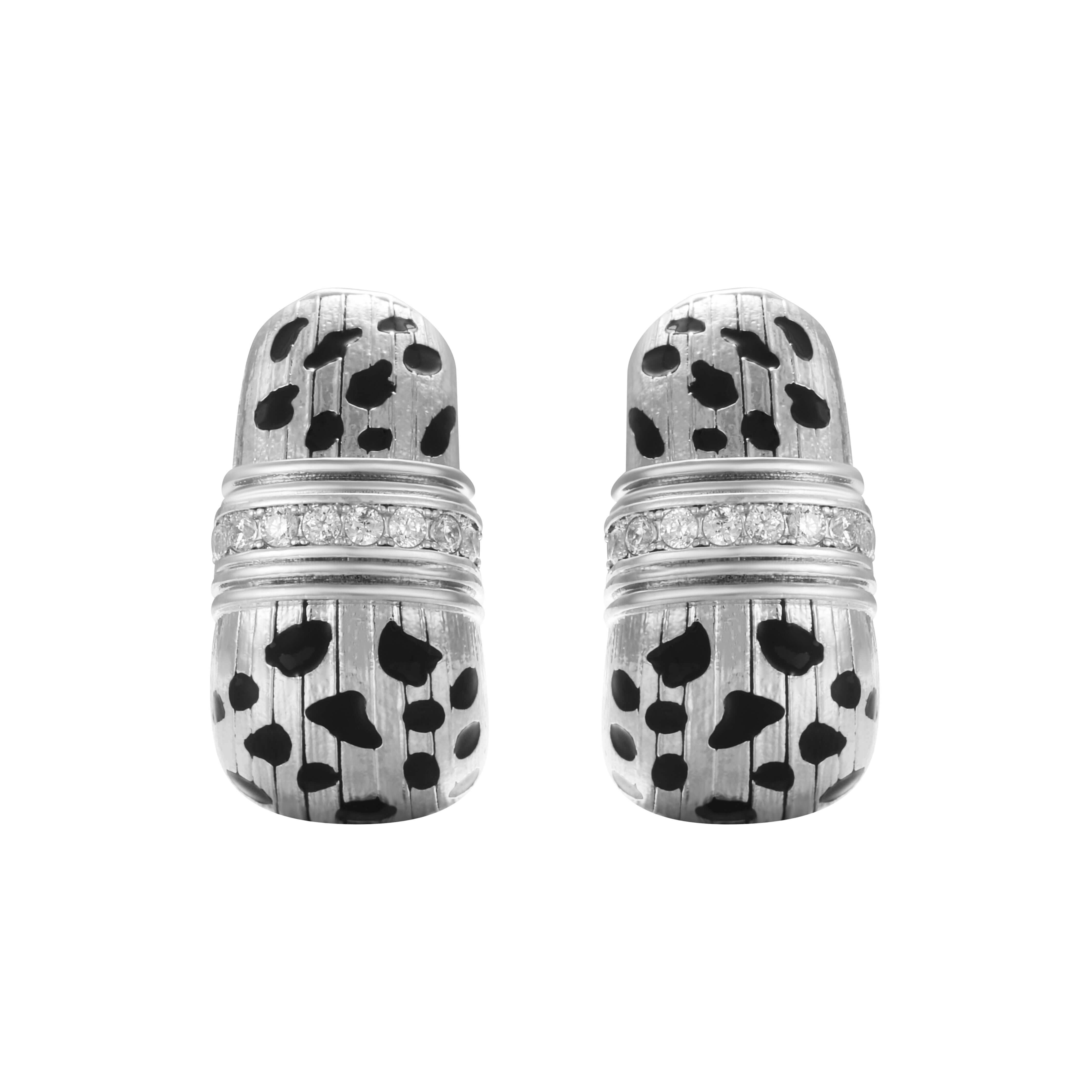 Just Do You Leopard Silver Earrings featuring black spots and pavé detailing for a vintage-inspired look.