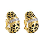 Just Do You Leopard Gold Earrings featuring a vintage-inspired design with pavé detailing and black spots.