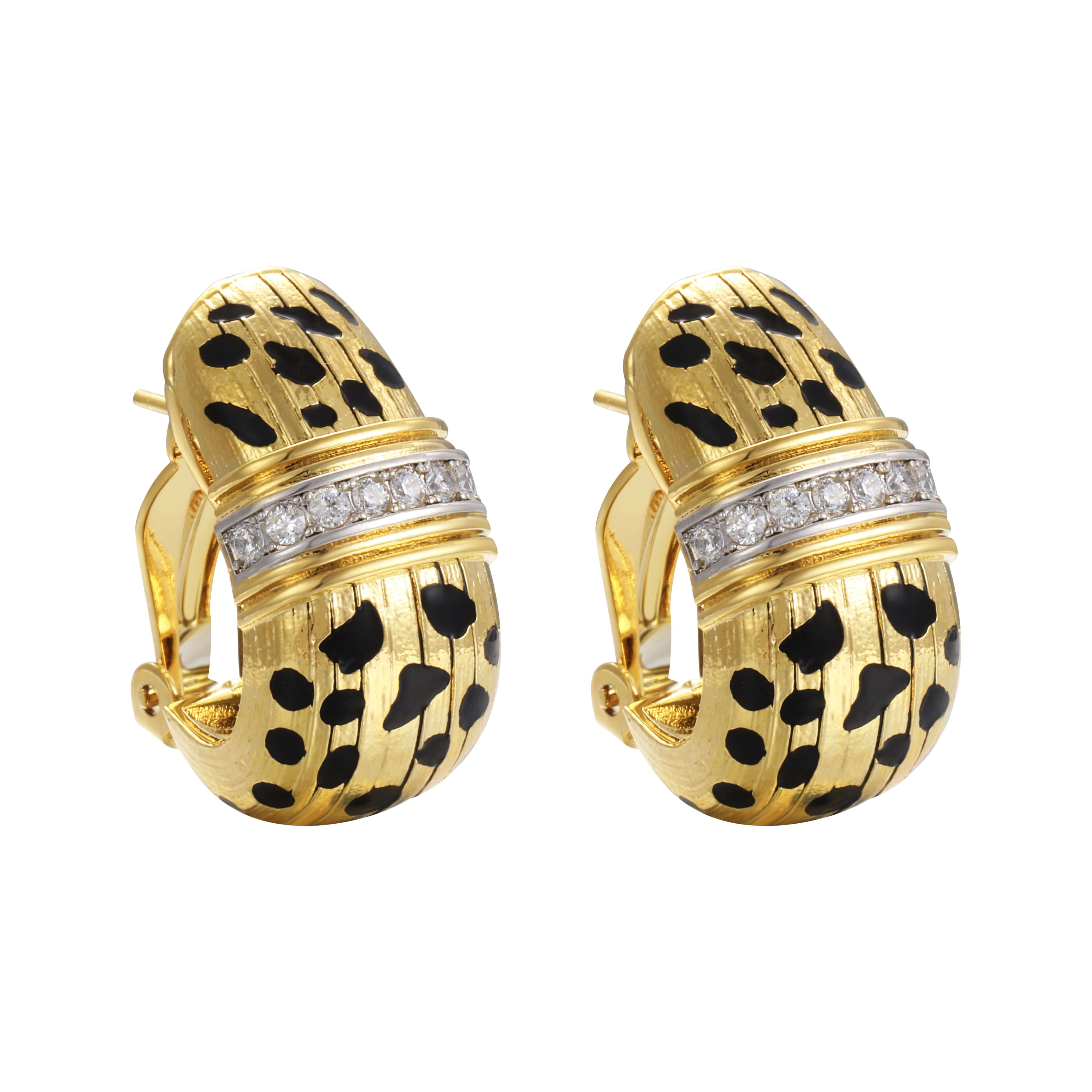 Just Do You Leopard Gold Earrings featuring a vintage-inspired design with pavé detailing and black spots.