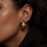 Just Do You Leopard Gold Earrings worn on a model, showcasing their vintage-inspired design and pavé detailing.