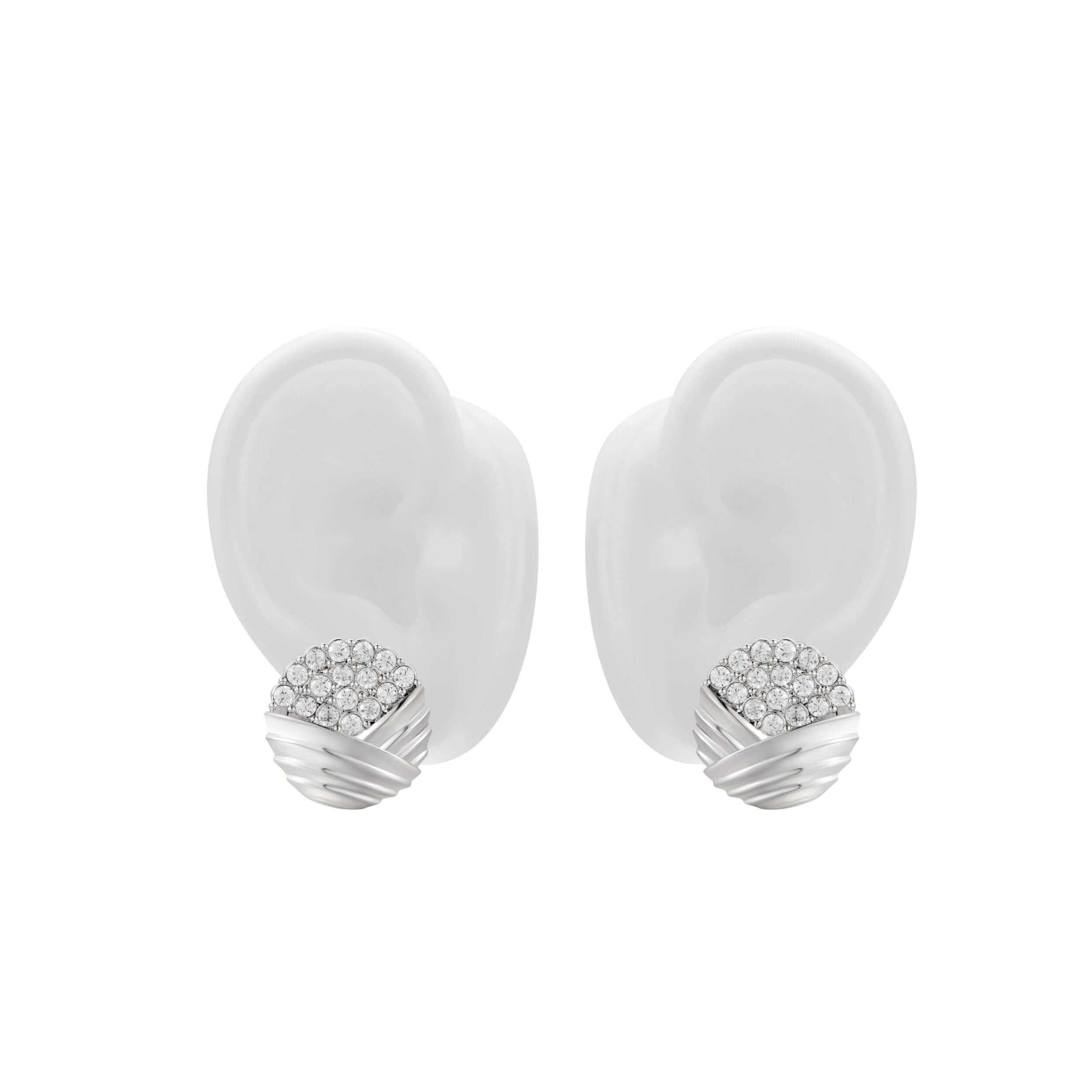 Don’t Overthink It Silver Earrings with layered silver detailing and pavé-set stones.