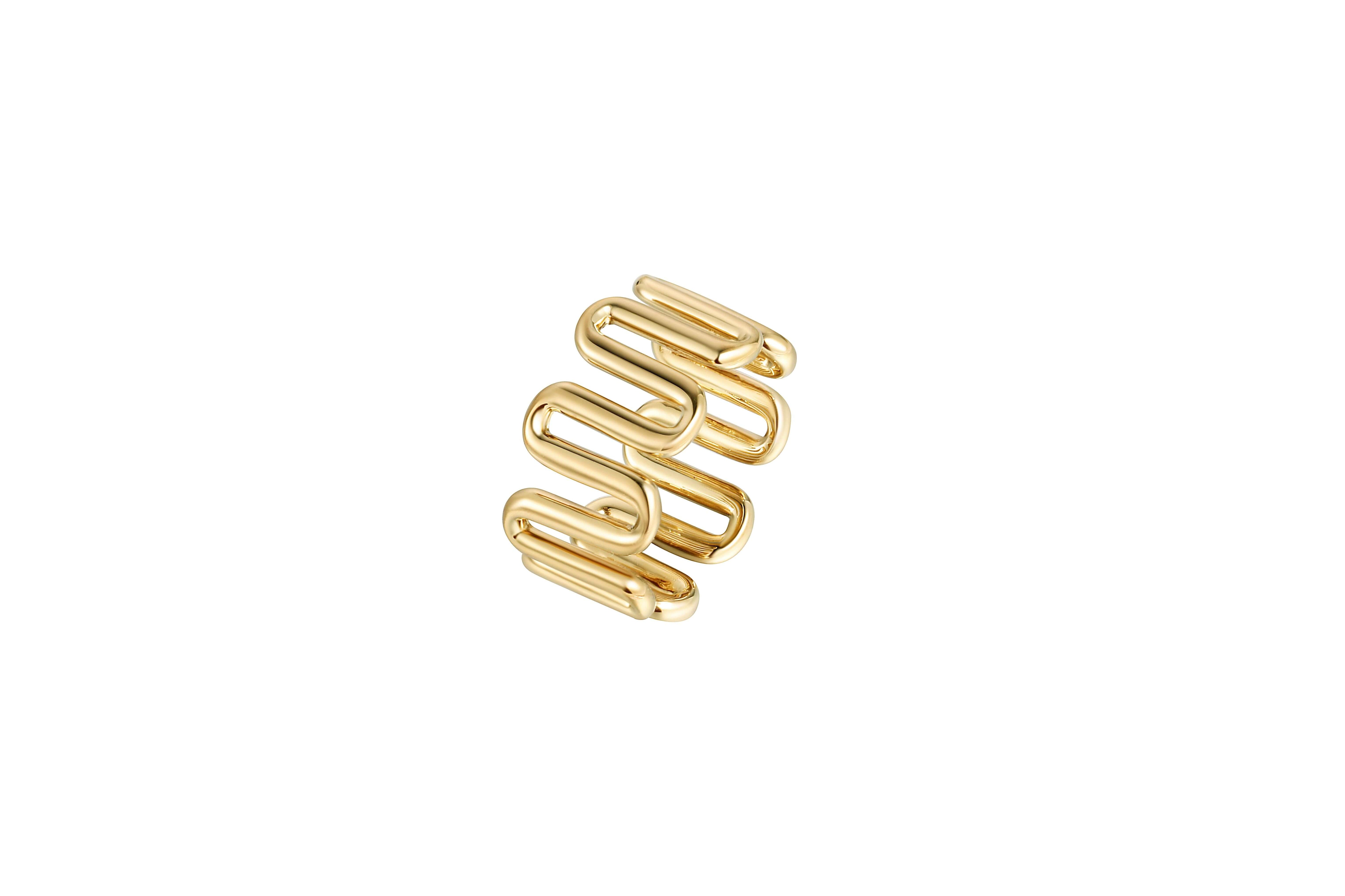 Dilly Dally Pinky Ring featuring a sculptural design with looping lines in brass, perfect for stylish pinky wear.